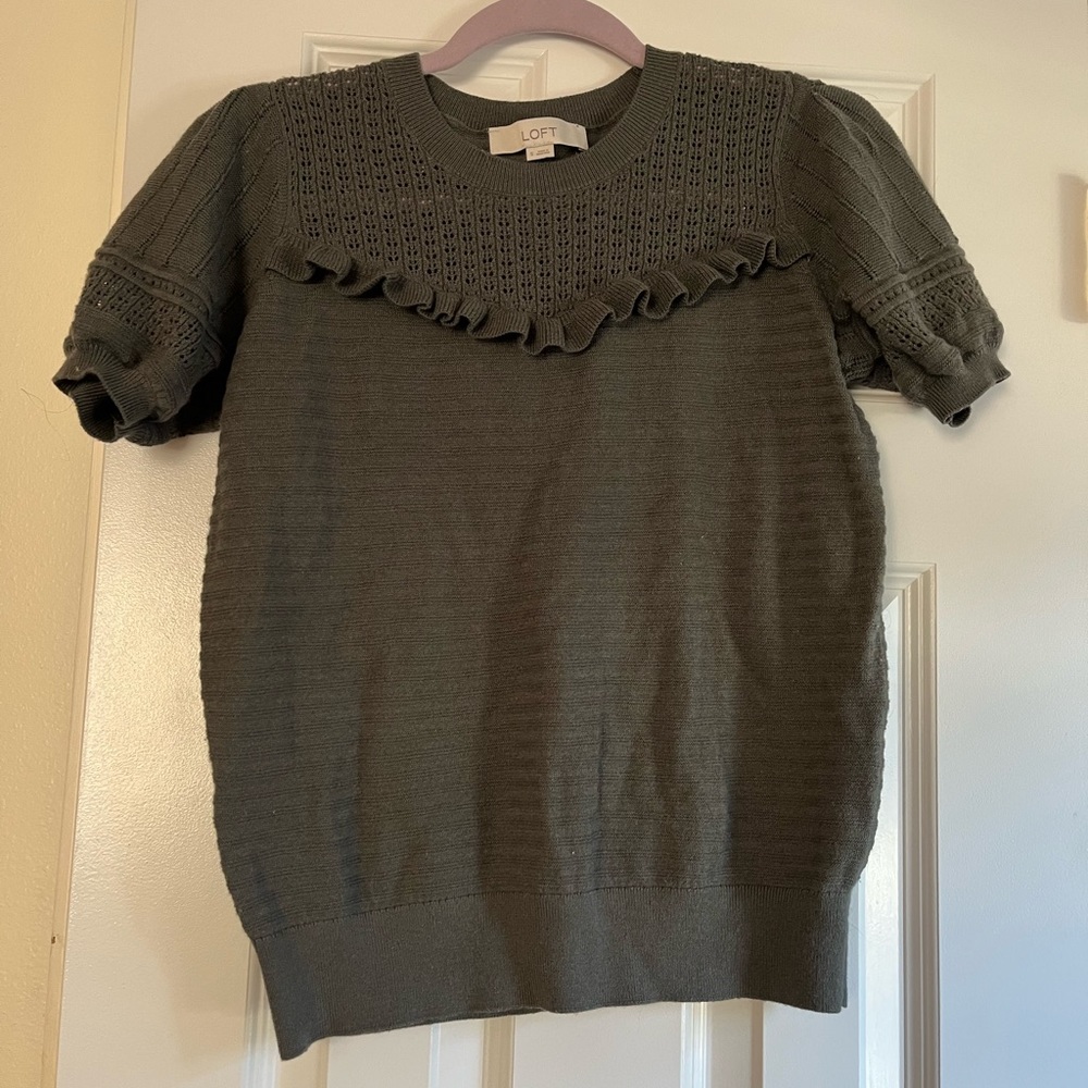 LOFT Ruffle Puff Sleeve Sweater - Picture 3 of 4